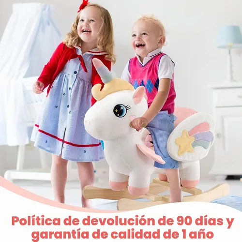 Vista 7 de FUNLIO Caballo mecedor de unicornio para bebé, caballo mecedor de unicornio de hadas arco iris para niños pequeños de 6 meses a 3 años, balancín