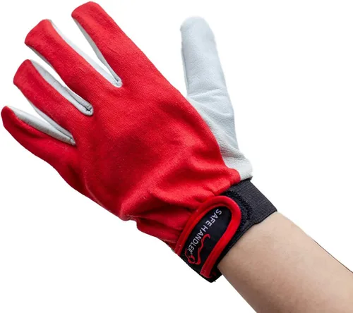Vista 10 de SAFE HANDLER Guantes de montaje ECO Tela elástica para mayor comodidad, transpirable, cierre seguro de gancho y bucle, palma de cuero de cabra
