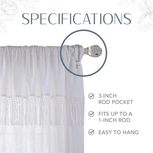 Vista 12 de Elrene Home Fashions Calypso - Cortina para ventana, de algodón semitransparente con borlas de macramé anudadas a mano, con bolsillo para barra, 52