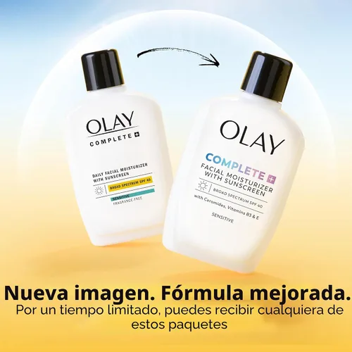 Vista 2 de Olay Complete+ Hidratante Facial con Protector Solar SPF 40, Para Piel Sensible, Protección Solar de Amplio Espectro, Sin Fragancia - Sin Residuo