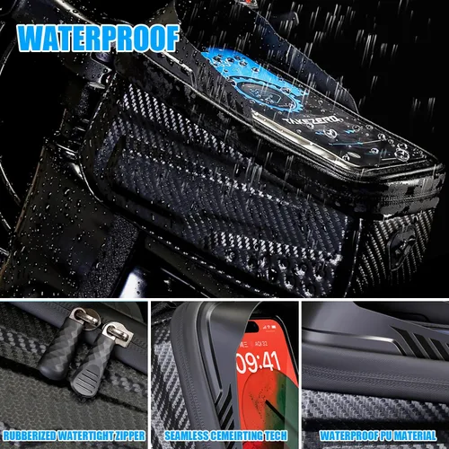 Vista 3 de Bolsa impermeable para bicicleta, correa de extensión larga, bolsa para tubo superior de menos de 6.9 pulgadas, gran capacidad, compatible