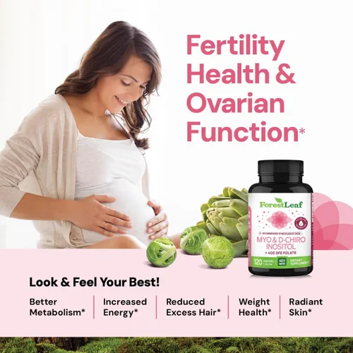 Vista 4 de Mezcla de suplementos de inositol Myo y D-Chiro con folato, equilibrio hormonal, ovulación y apoyo ovárico para mujeres, crecimiento del cabello