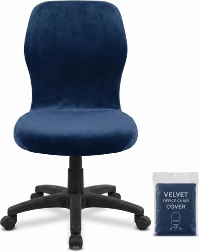 Vista 18 de Fundas elásticas de terciopelo para sillas de oficina sin brazos, funda elástica colorida para sillas de escritorio (azul bebé)