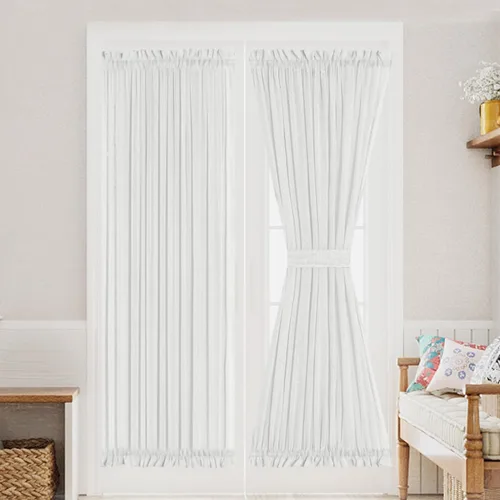 Vista 17 de Turquoize Elegantes cortinas de lino para puerta francesa, paneles de cortina de filtrado de luz, panel de lino con bolsillo para barra, panel