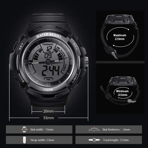 Vista 5 de WISEUP Reloj de buceo deportivo impermeable de 10 cajeros automáticos para hombres, mujeres y niños con temporizador, alarma y linterna LED, formato