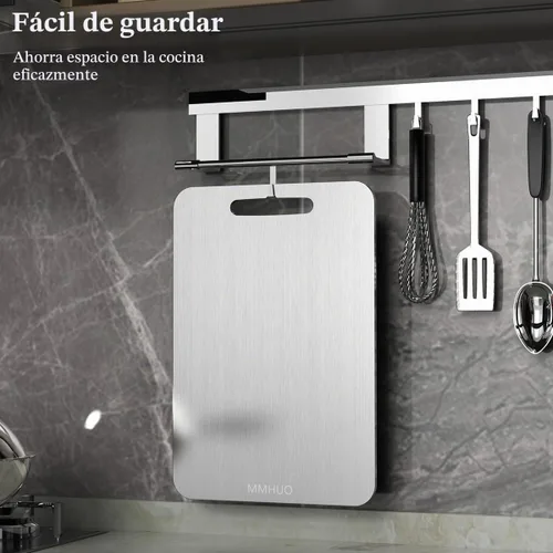 Vista 7 de Tabla de cortar, tabla de cortar de acero inoxidable 304 de grado alimenticio para cocina, apta para lavavajillas, tabla de cortar de doble cara