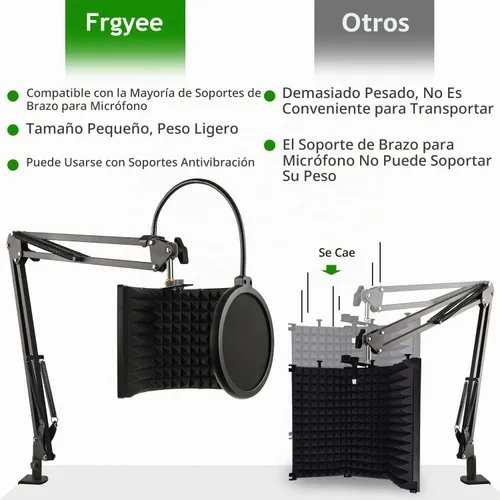 Vista 7 de Escudo de aislamiento de micrófono, espuma plegable absorbente de sonido para brazo de micrófono de condensador, equipo de grabación de estudio