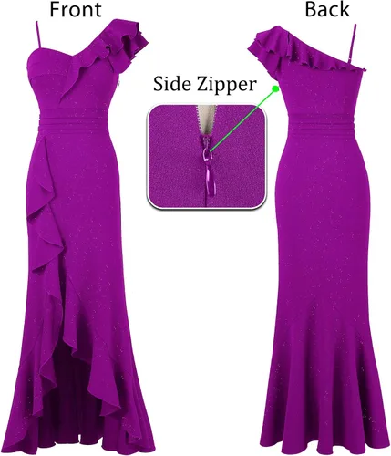 Vista 5 de VFSHOW Vestido largo formal de fiesta con volantes y tirantes de un hombro para mujer, con cuello en V, sexy, para invitadas de boda, vestido largo