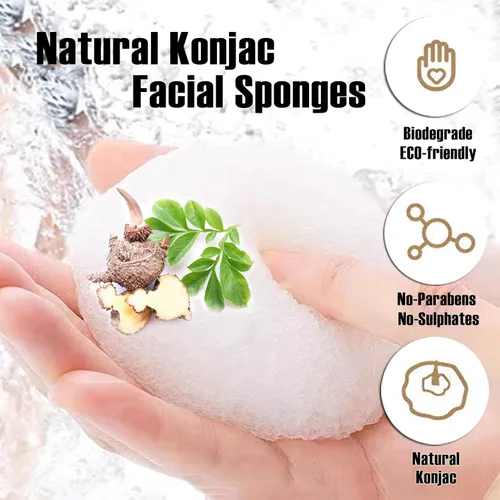 Vista 2 de Esponjas faciales naturales de Konjac - Semicírculos - para una limpieza facial suave y exfoliación ecológica - Cuidado de la piel Limpieza