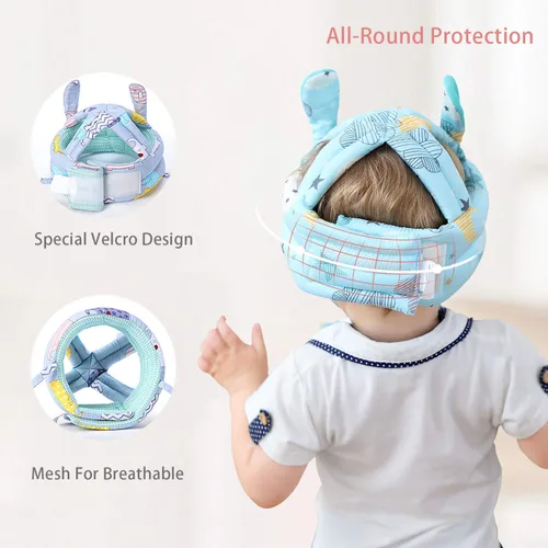 Vista 5 de Bonito casco de seguridad para bebé, antigolpes, cojín para la cabeza anticolisión, suave y transpirable, para niños, protección anticaídas