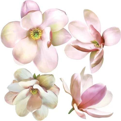 Vista 4 de Calcomanías de pared de flores de magnolia media, juego de 7 calcomanías de pared ecológicas, extraíbles y reutilizables