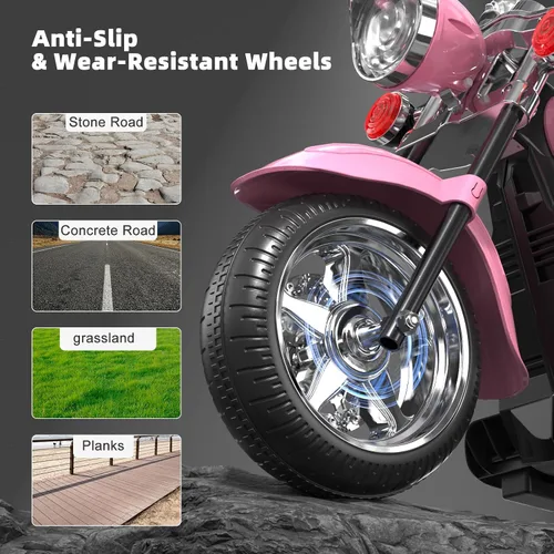 Vista 6 de XJD Motocicleta eléctrica para niños, batería de 6V con claxon y faro, certificada ASTM, juguete de 3 ruedas para montar para niños, motocicleta Rosa