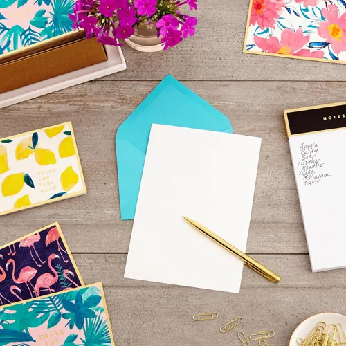 Vista 2 de Hallmark Surtido de tarjetas de agradecimiento en caja y en blanco (cuatro diseños tropicales surtidos, 40 tarjetas de notas y sobres)