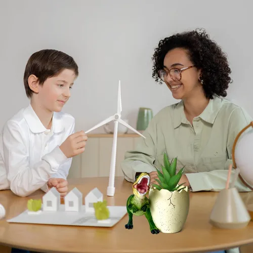Vista 6 de FlidRunest Macetas suculentas de dinosaurio, maceta de resina creativa para suculentas con orificio de drenaje, accesorios de escritorio