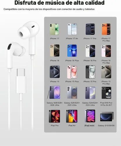 Vista 6 de Paquete de 2 auriculares USB C con cable [certificados Apple MFi] para Blanco brillante