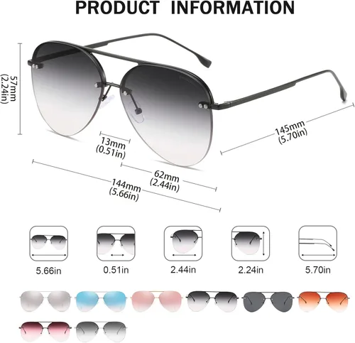 Vista 2 de Vanolu Gafas de sol de aviador retro sin montura para mujeres y hombres clásicas para mujer protección UV400 lentes degradados