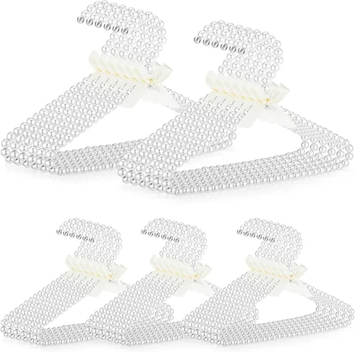 Vista 12 de Threan Rosa 12 piezas de perchas de ropa con cuentas de perlas mini con cuentas de perlas pequeñas de metal con cinta, estándar para niños, bebés