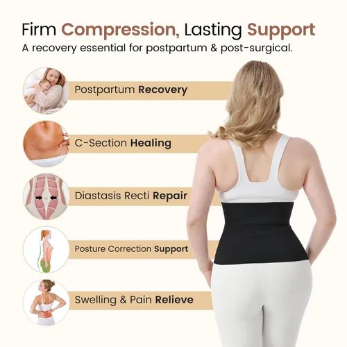 Vista 4 de Trendyline Banda para el vientre posparto para recuperación de cesárea, faja abdominal poscirugía con bolsillo frío caliente para aliviar el dolor