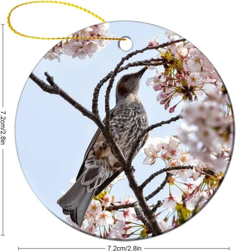 Vista 2 de Adornos para árbol de Navidad 2023, flores de madera de animales, flores de cerezo, adorno de Navidad, recuerdo festivo de porcelana, decoración