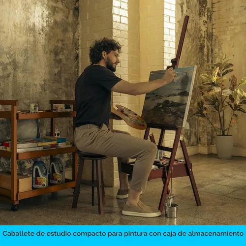 Vista 6 de MEEDEN Caballete de Estudio con Marco en H con Cajón de Almacenamiento de Suministros de Arte - Ajustable (60"~75") Soporte de Caballete de Madera