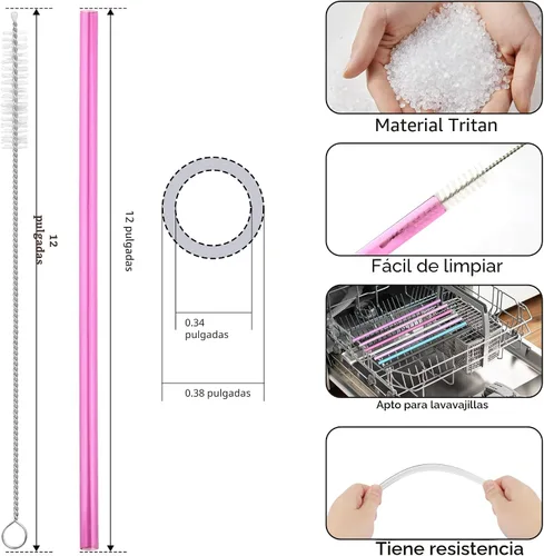 Vista 2 de Popote de repuesto compatible con Stanley Quencher de 40 onzas, vaso de 30 onzas, popotes reutilizables extra largos de 12 pulgadas para vasos de 40