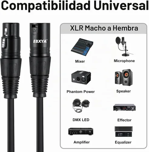 Vista 2 de EBXYA Paquete de 10 cables XLR de 3 pies - Cables de micrófono equilibrados DMX macho a hembra