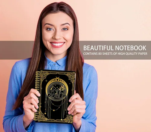 Vista 2 de Knibeo Cuaderno de luna, diario de bruja, cuaderno encuadernado en espiral de 5.5 x 8.3 pulgadas con 164 páginas, cuaderno de bruja, cuaderno