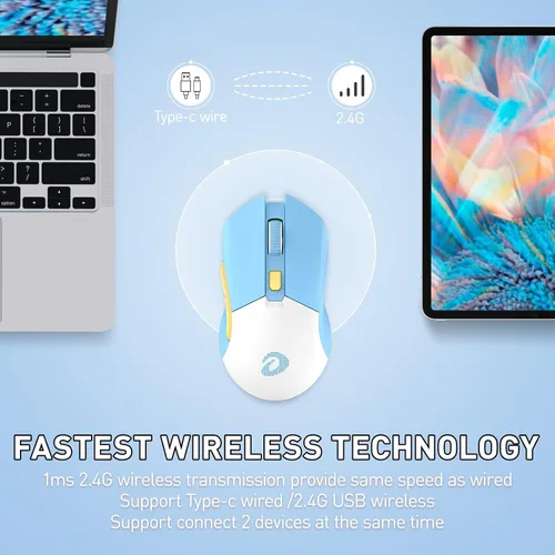 Vista 2 de DAREU EM901X Mouse inalámbrico para juegos con base de carga RGB recargable, 12K DPI, 7 botones programables Sensor de alta precisión 300IPS 1000Hz