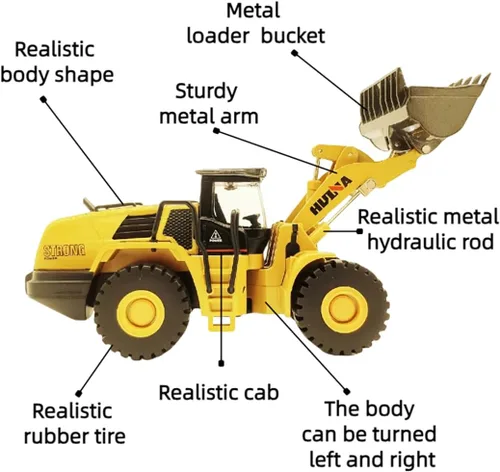 Vista 3 de Bulldozer - Juguetes para niños, cargador de metal resistente, juguete de arena/playa con brazo funcional y cubo, realista, perfecto para caja