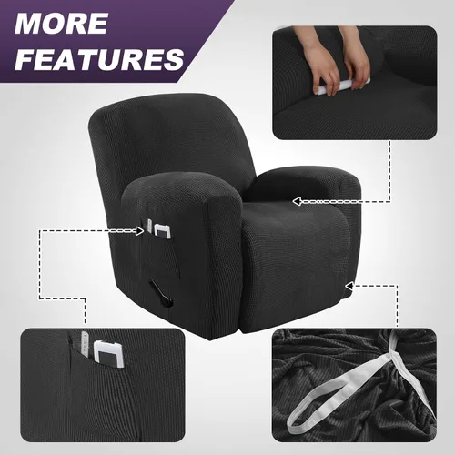 Vista 4 de MeilleMaison Funda elástica para silla reclinable, funda para sofá de 1 pieza con parte inferior elástica, lavable, protector de muebles Negro