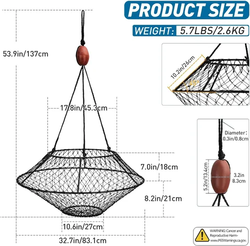 Vista 8 de QualyQualy Crab Ring Trap Hoop Net 1/2-Pack, Heavy Duty Saltwater Crab Nets for Crabbing Lobster, Dungeness and Blue Crabs, Folded Crab Cage Pots