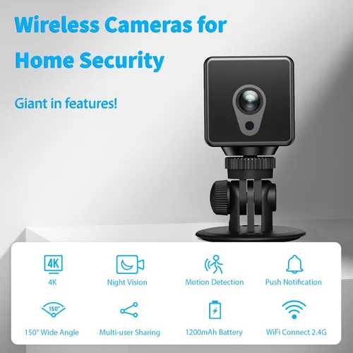 Vista 2 de Mini cámara de seguridad WiFi 4K inalámbrica para interiores y exteriores HD pequeñas cámaras para exteriores, cámaras portátiles para casa