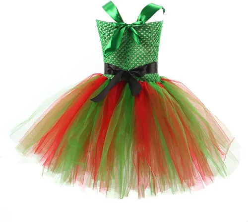 Vista 4 de IMEKIS Girls Christmas Santa Elf Costume Halloween Tutu Dress with Elf Hat Cosplay Xmas Holiday Outfits for Kids 2-12T