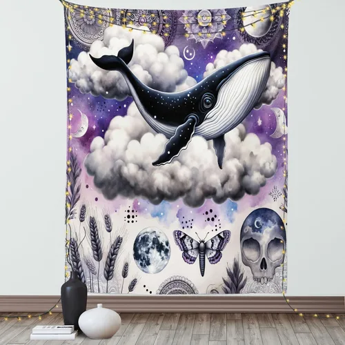 Vista 45 de Ambesonne Tapiz de hongos, atmósfera psicodélica, escena astral estrellada con motivos orientales trippy, decoración de tela para colgar en la pared