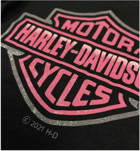 Vista 2 de Harley-Davidson Baby Girls Glitter B&S Mesh Tattoo Long Sleeve Creeper - Negro