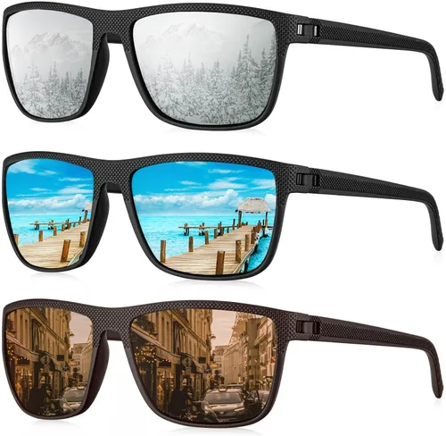 Vista 57 de KALIYADI Gafas de sol polarizadas para hombre, gafas de sol ligeras con protección UV para conducir, pescar y jugar golf (3 unidades) Negro