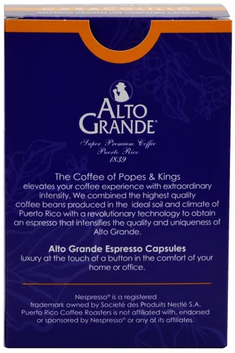 Vista 3 de Alto Grande Caracolillo Cápsulas de café, 100% arábica de Puerto Rico, 18 unidades, intensidad 8, cápsulas de espresso de una sola porción
