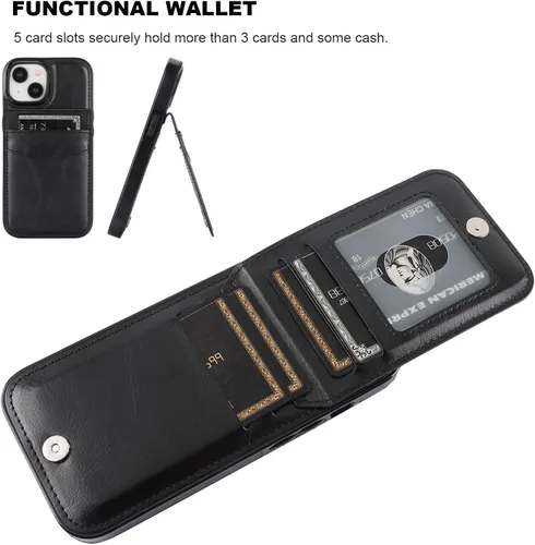 Vista 70 de KIHUWEY - Funda tipo cartera compatible con iPhone 15 con soporte para tarjetas de crédito, cierre magnético, soporte de cuero premium, cubierta