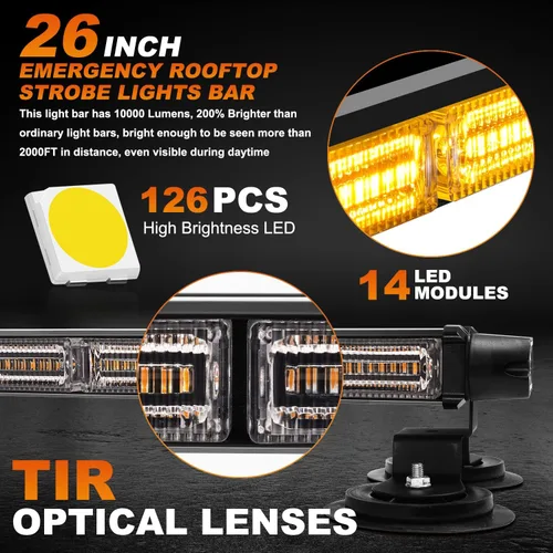Vista 2 de ASPL - Barra de luces estroboscópicas de 66 cm, 126 LED, de emergencia, para techo, doble cara, con controlador, intermitente, de advertencia, luz