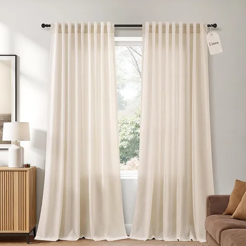 Vista 11 de Naturoom Cortinas de lino de 96 pulgadas de largo y 8 pies para sala de Crema Beige