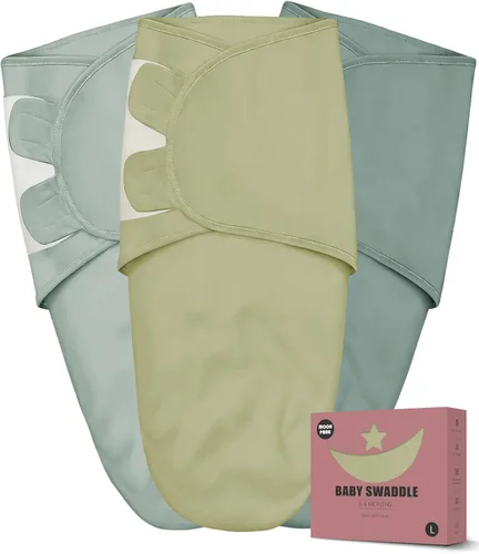 Vista 13 de Manta envolvente para recién nacido de 0 a 3 meses (paquete de 3) – Saco de dormir ajustable para bebé, 100% algodón antisobresalto, suave