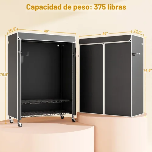 Vista 5 de ULIFHOME P6C Plus - Perchero Rodante con Cubierta, Perchero Cubierto Resistente, Armario Portátil para Colgar Ropa, Perchero con Ruedas, Perchero