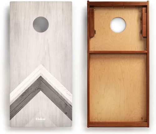 Vista 2 de Elakai Retro Woody Series - Tableros de cornhole de alta calidad regulación 2x4 Plateado (Silver Chevron)