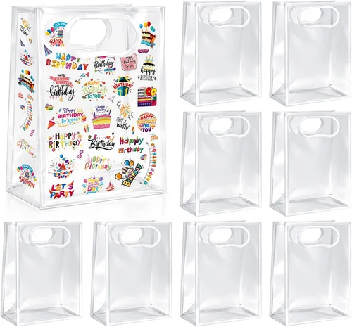 Vista 11 de SHIPKEY Bolsas de regalo transparentes de 9.4 x 5.9 x 3.1 pulgadas, pequeña bolsa de regalos para cumpleaños, boda, fiesta, bolsa de regalos