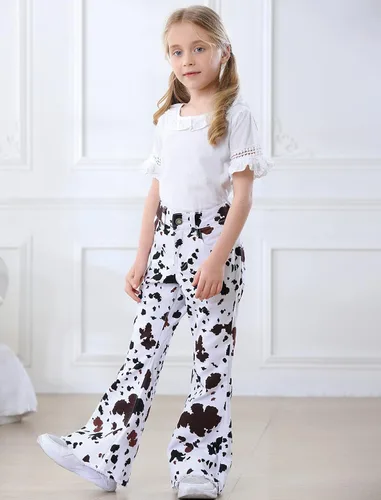 Vista 7 de Pantalones vaqueros acampanados para niñas de 3 a 14 años con bandera americana, pantalones acampanados de mezclilla elásticos de cintura alta