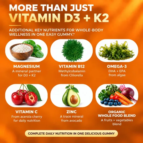 Vista 8 de Nextdia - Gomitas de vitamina D3 K2 MK7 5000IU con magnesio y zinc para adultos