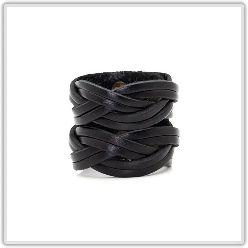 Vista 2 de Brazalete de cuero ancho con correa trenzada punk