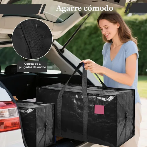 Vista 6 de Paquete de 6 bolsas de mudanza con cremallera lateral completamente abierta, extra grandes de 93 L, resistentes al agua, plegables para Negro