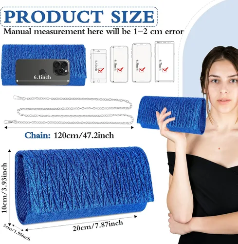 Vista 4 de Giantree Bolso de noche para mujer, bolso de mano plisado con cadena desmontable para baile de graduación, boda, compromiso