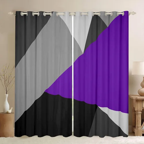 Vista 11 de Cortinas opacas de 38 pulgadas de ancho x 45 pulgadas de largo, cortinas opacas de triángulo geométrico naranja, negro, gris claro, cortinas